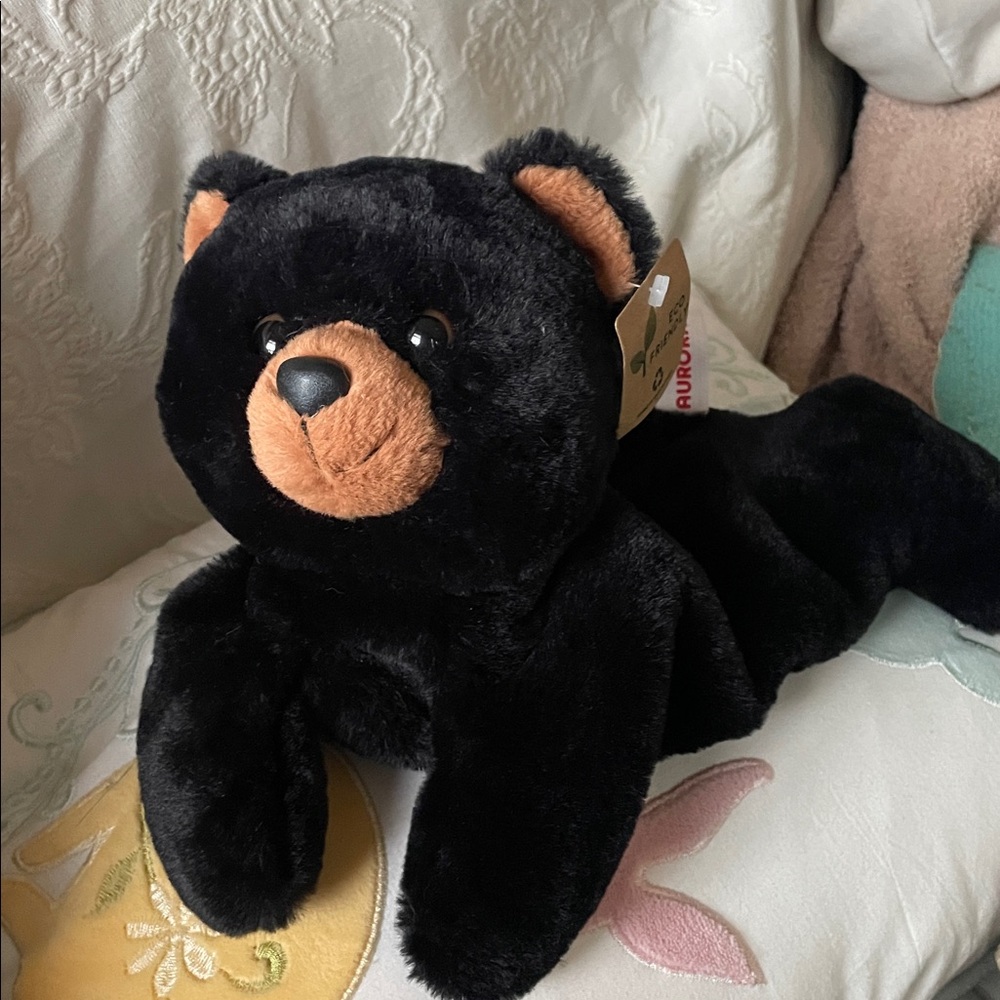 Aurora Black Bear 12” Floppy Plush Super Soft Realistic Lightly Stuffed Animal